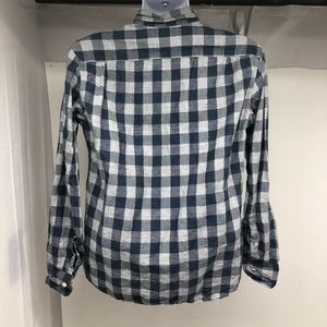 New J CREW Men SLIM END-ON-END LINEN-COTTON SHIRT IN NAVY PLAID M